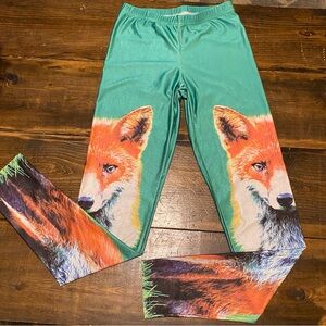 Women Stretch Green Fox Leggings Size S/M